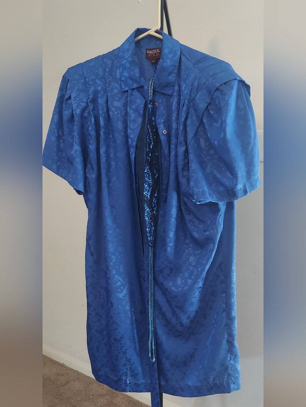 Raoul Designer Blue Short-Sleeve Button-Down Shirt with Sequin Trim